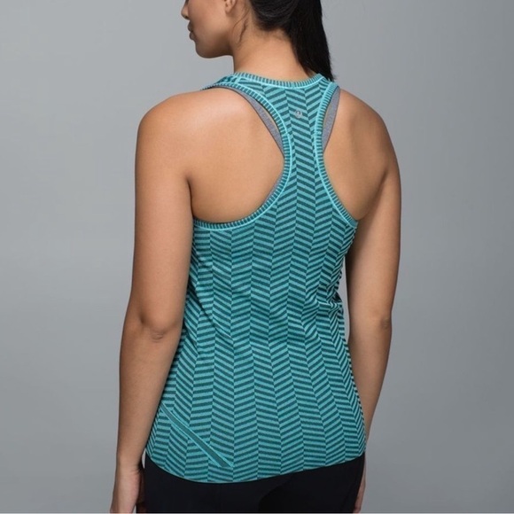 Lululemon Run Swiftly Tech Racerback Tank Top Heathered Blue Tropics Size 4 - Picture 2 of 10